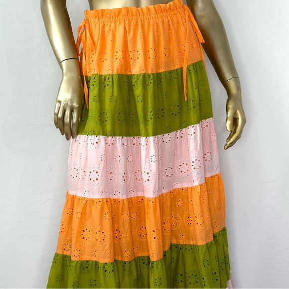 ANTHROPOLOGIE HUTCH Fantine Maxi Skirt-color-block eyelet-elastic waist SZ XS - Picture 3 of 10